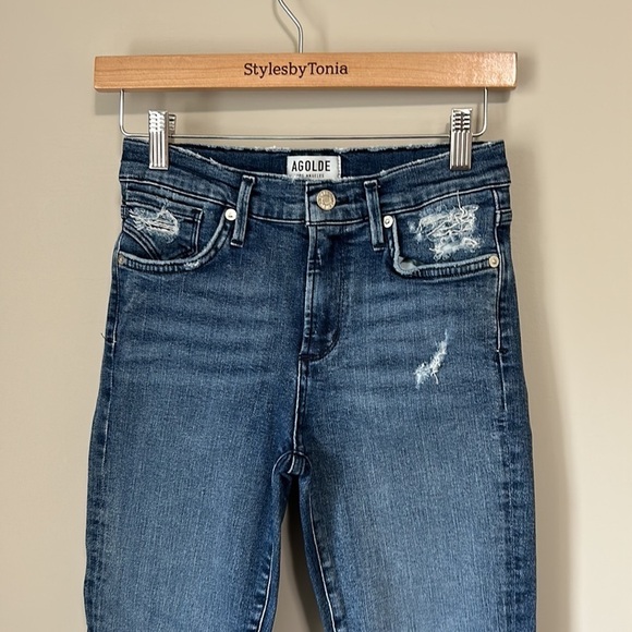AGOLDE Sophie Crop Mid Wash Distressed Jeans Womens Designer Size 26 - Picture 4 of 14